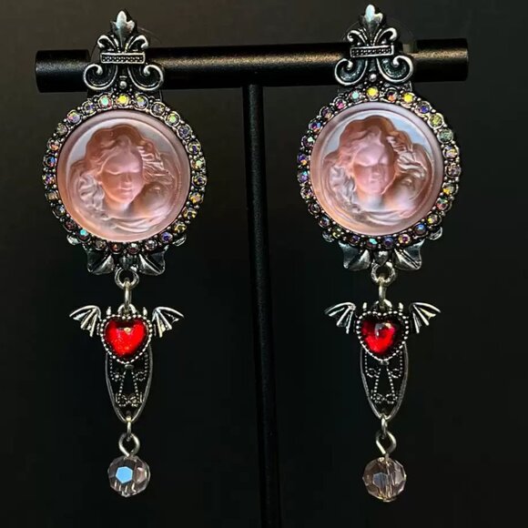 Kirks Folly AB Stone Dream Angel Red Heart LOVE Wings Dangle Earrings - Picture 1 of 2